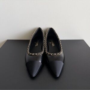 CHANEL Black Chain-Trimmed Shoes - Authentic